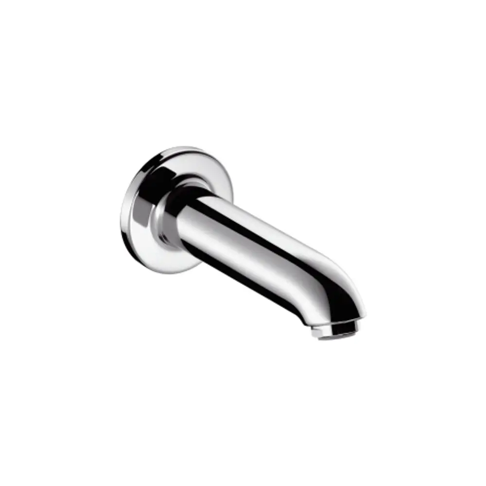 Chromfarbener Auslaufarm von Hansgrohe, wandmontiert, mit geschwungener Form. Ideal für den Einsatz in Badezimmern und Wannen.